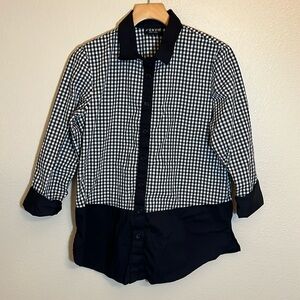 J’Envie Black Checkered Button Down Cotton Blouse